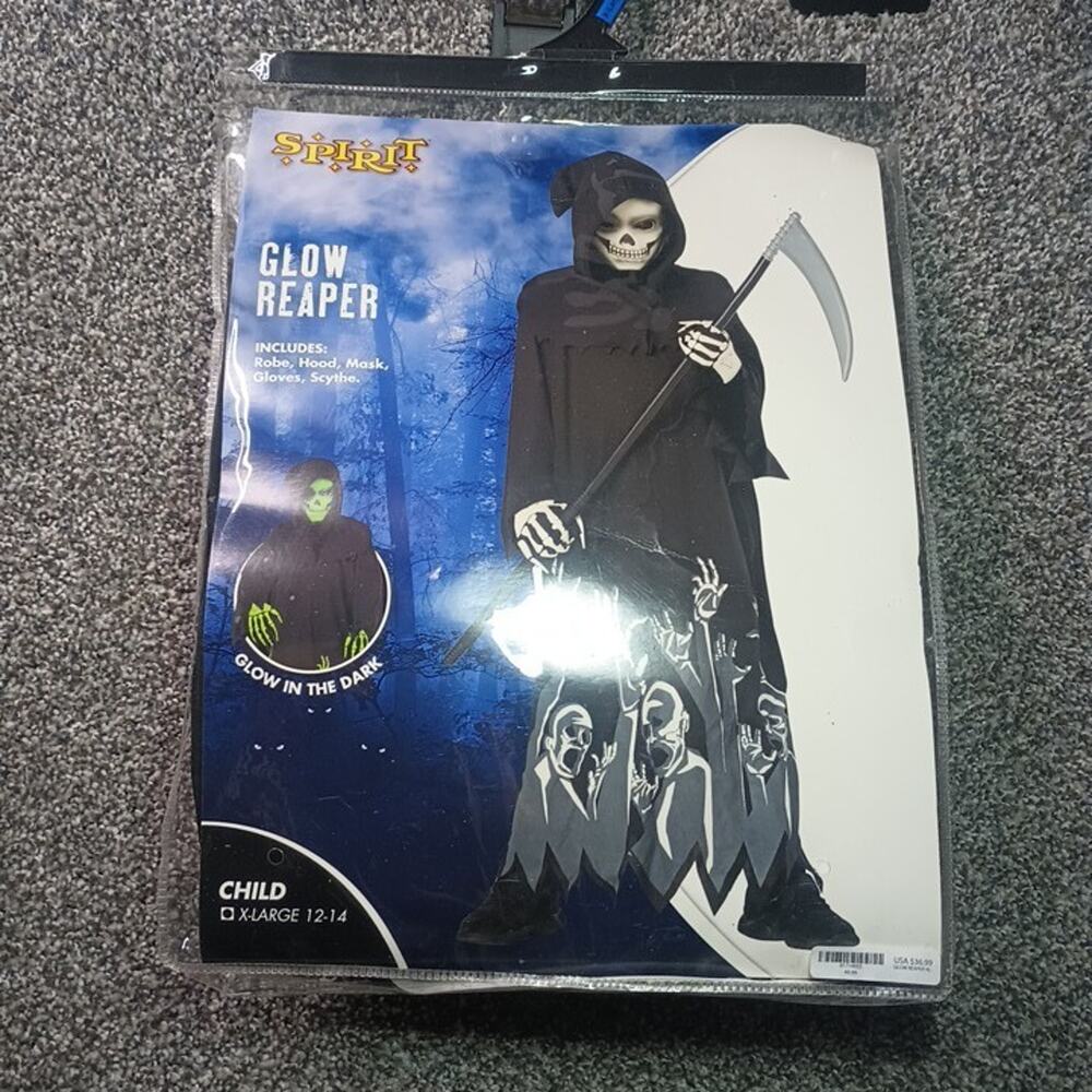 Spirit Halloween Glow Reaper Costume Child XL 12-14 Glow Dark Complete Robe
